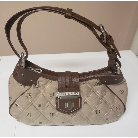 Judith Ripka Satchel Canvas Handbag Top Handle Silver Hardware Medium NWOT - Picture 8 of 16